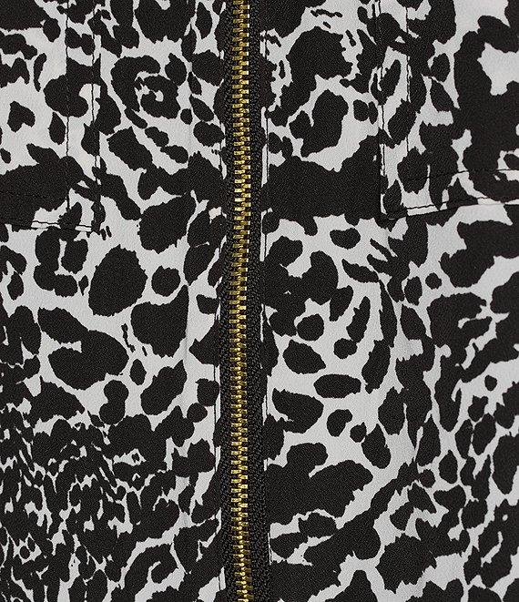 MICHAEL Michael Kors Woven Ocelot Dogtag Inverted Graphic Collared Long Sleeve Top Product Image