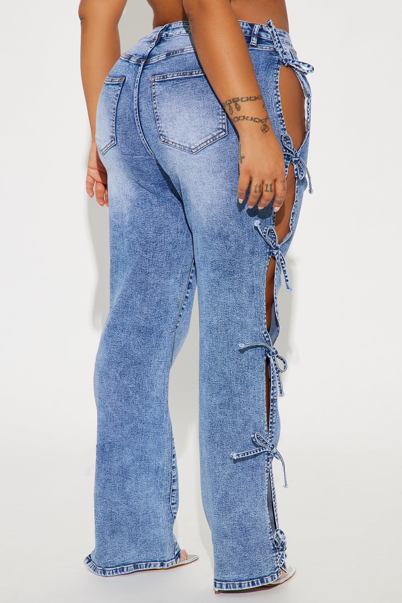 Tied In A Bow Stretch Straight Leg Jeans - Medium Wash Product Image