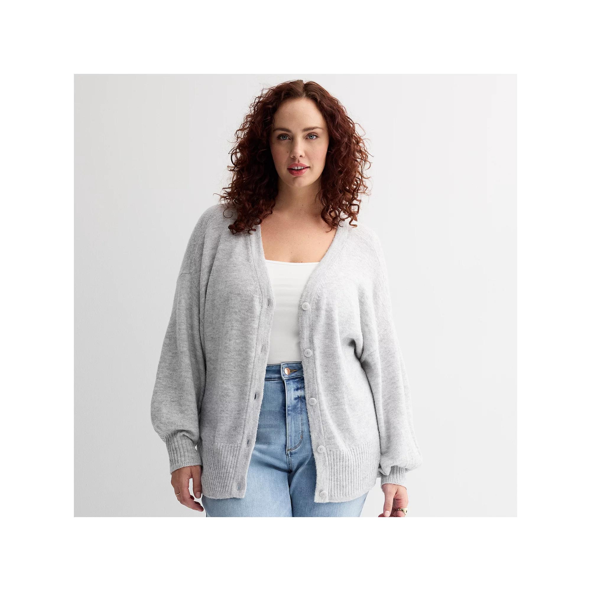 Plus Size Sonoma Goods For Life® Button-Front Cardigan, Women's, Size: 0X, Gray Product Image
