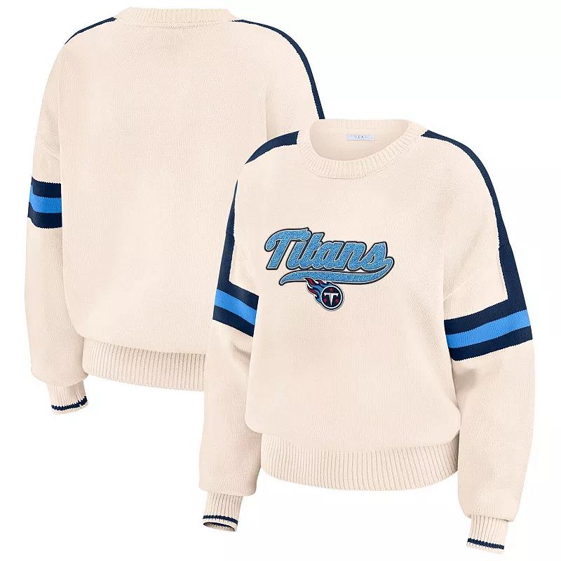 Women's WEAR by Erin Andrews Cream Tennessee Titans Stripe Pullover Sweater,  Product Image