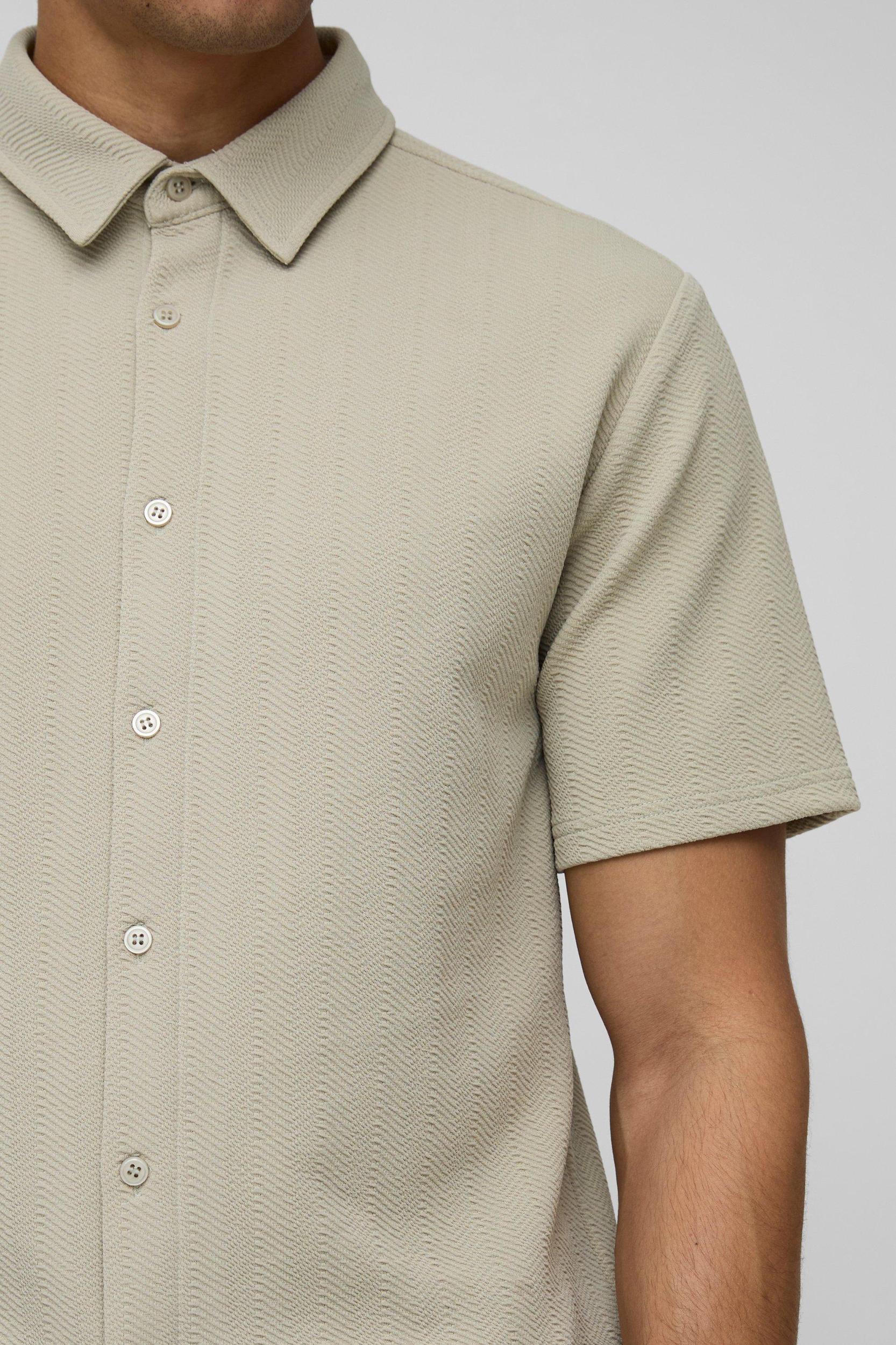 Regular Fit Jersey Herringbone Shirt And Short Set | boohooMAN USA Product Image