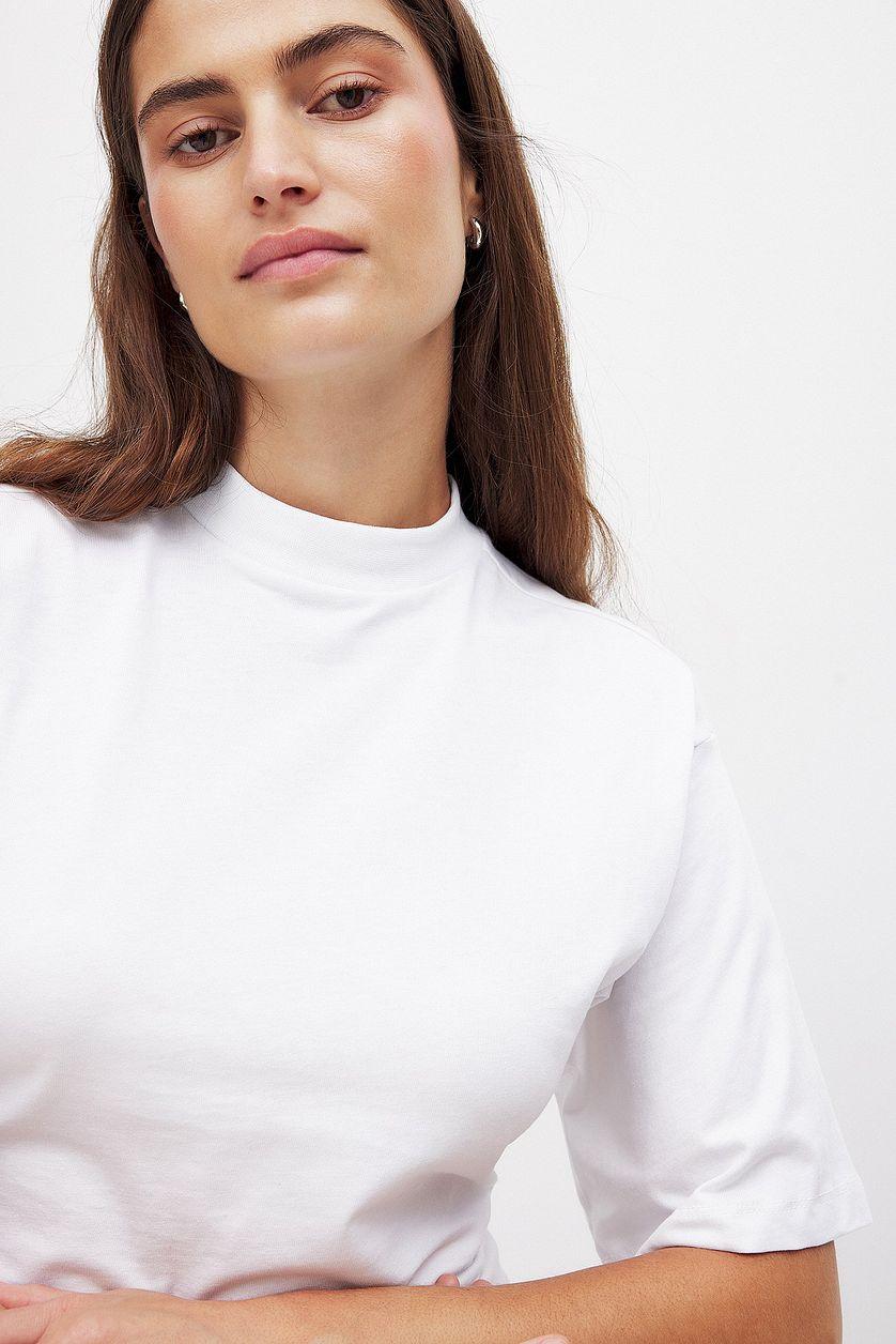 Funnel Neck Shaped Cotton T-shirt Product Image