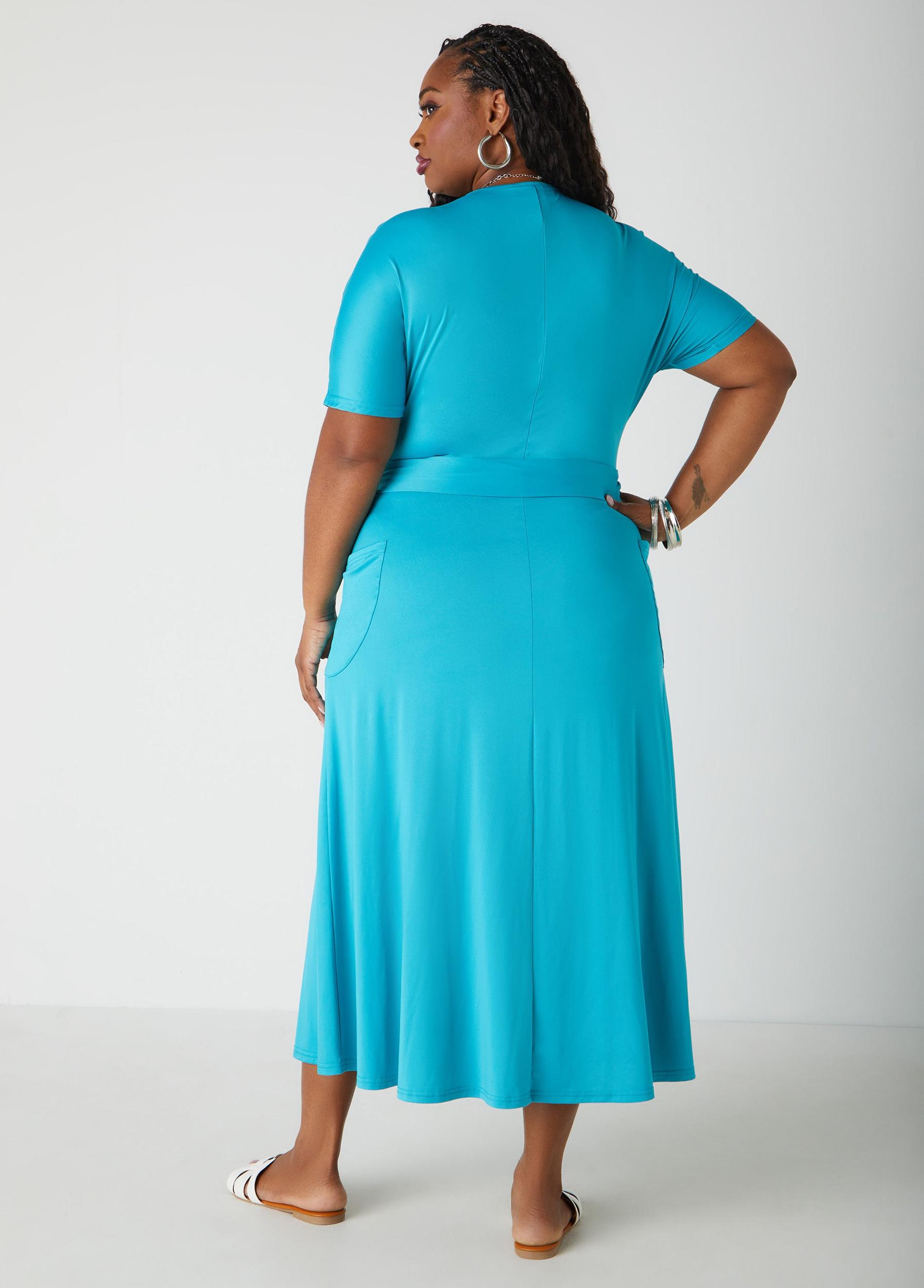 Belted Faux Wrap Midi Dress Product Image