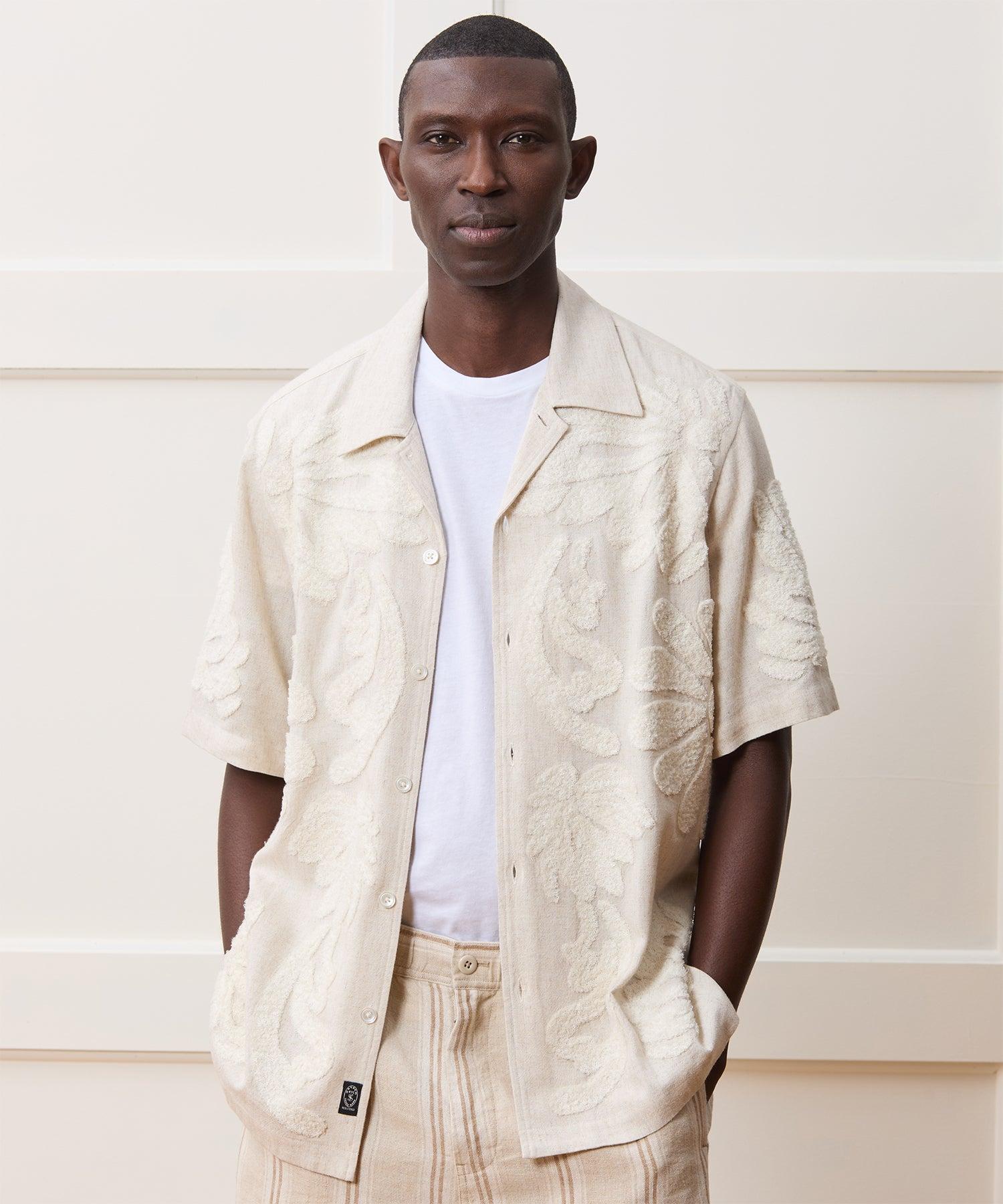 Embroidered Palm Leaf Camp Collar Shirt Product Image