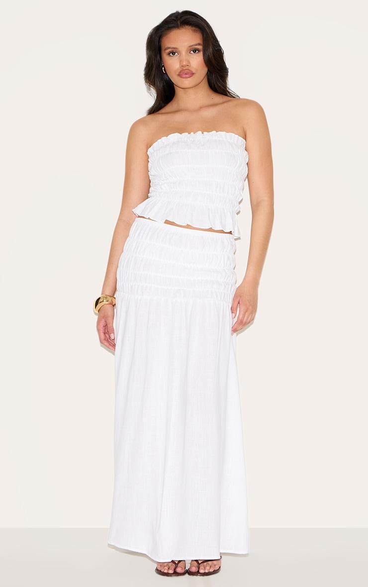White Shirred Linen Look Bandeau Top Product Image
