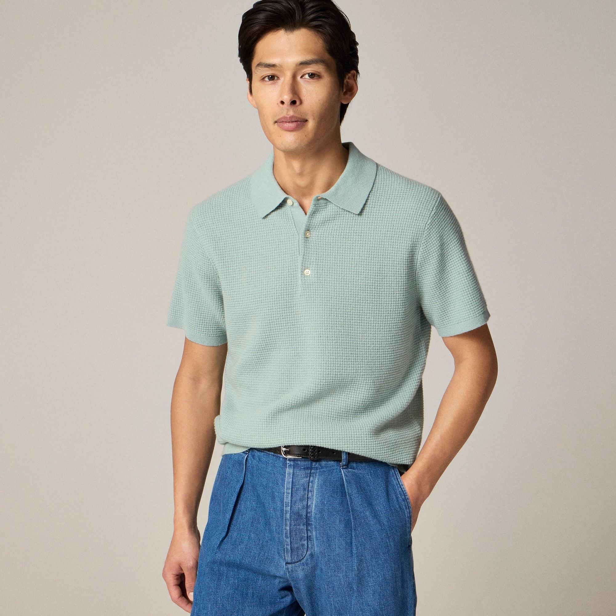 Short-sleeve cashmere waffle sweater-polo Product Image