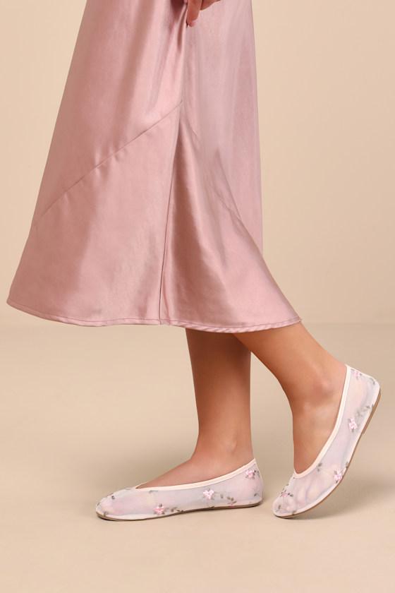 Idony Light Nude Floral Mesh Ballet Flats Product Image