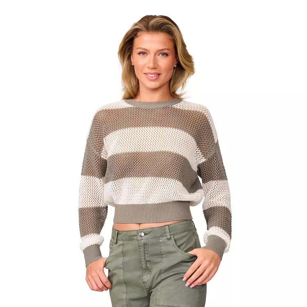 Women's Grey & Gray Open-Stitch Crewneck Sweater, Size: Small, Shadow Stripe Product Image