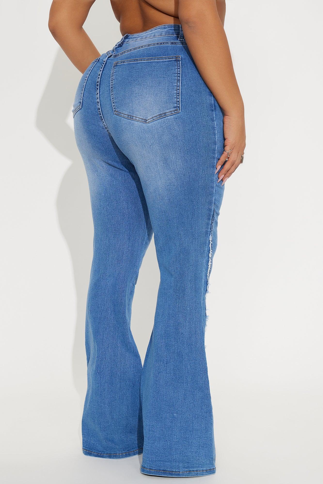 Fluttering Butterfly Embroidered Flare Jeans - Medium Wash Female Product Image