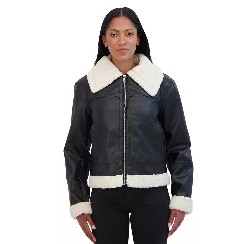 Juniors' Sebby Faux Leather Bomber Jacket, Women's, Size: Large, Black Product Image