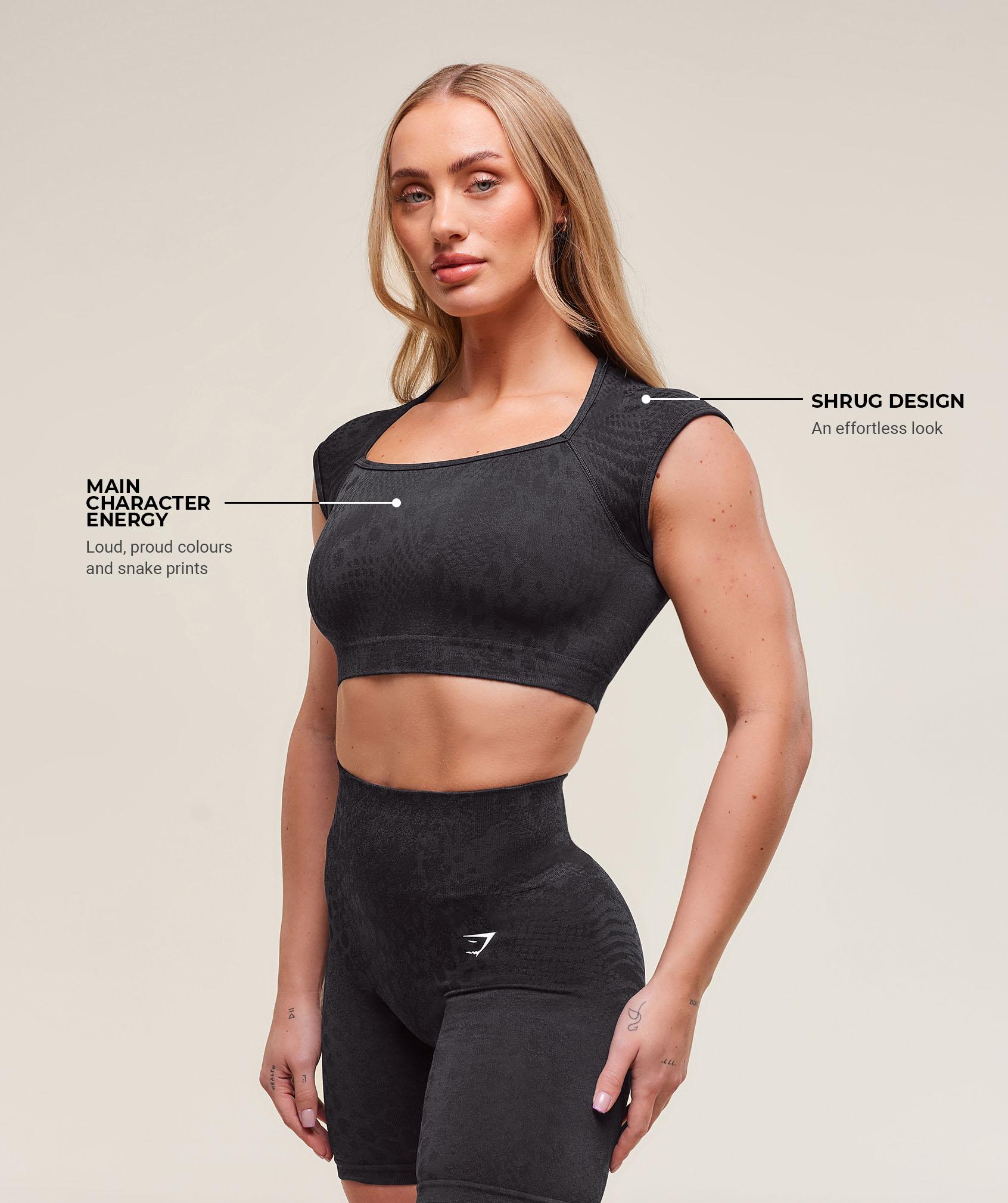Gymshark Adapt Animal X Whitney Seamless Crop Top - Black/Asphalt Grey Female Product Image