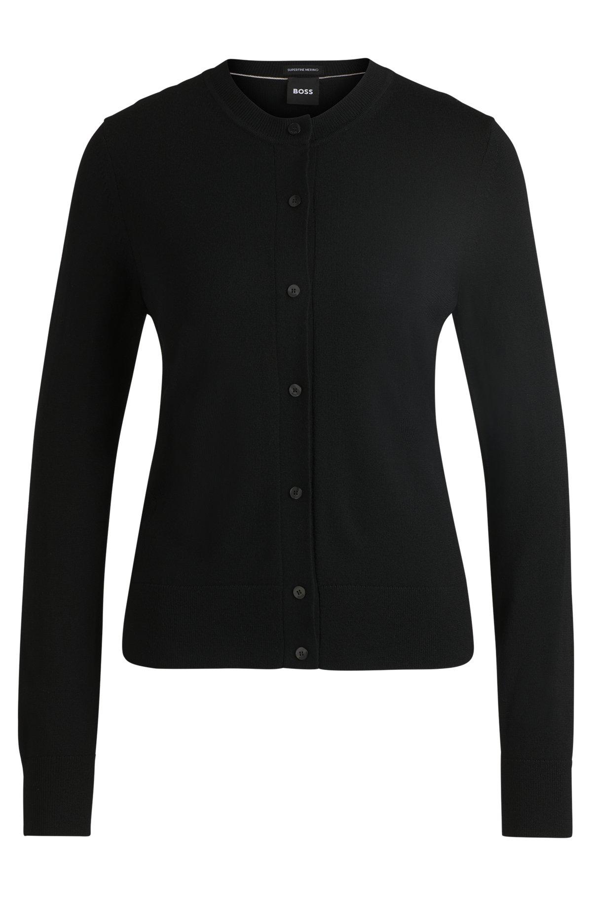 BOSS - Merino-wool cardigan with button front - Black Product Image