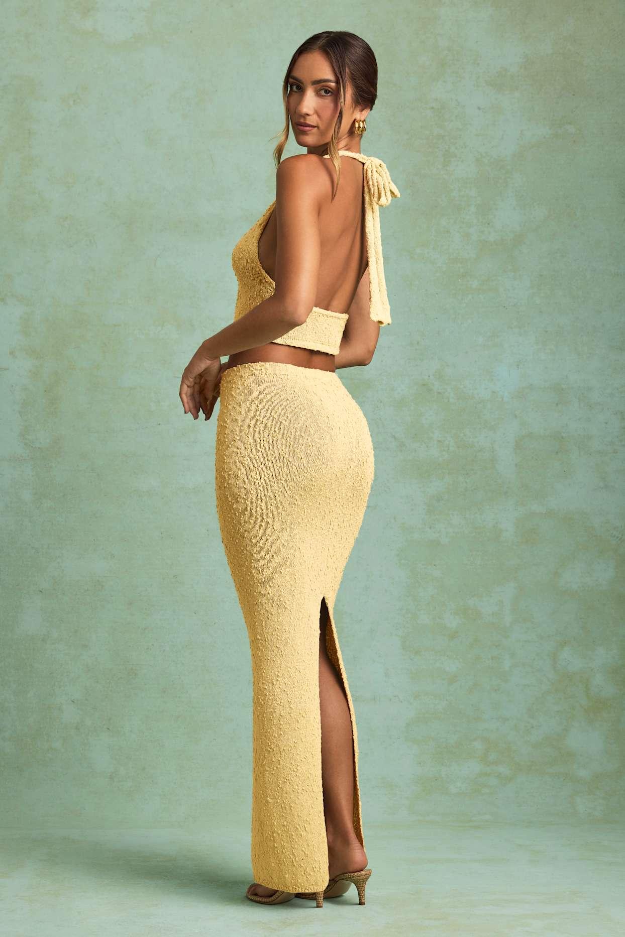 Bouclé Mid-Rise Maxi Skirt in Yellow Product Image