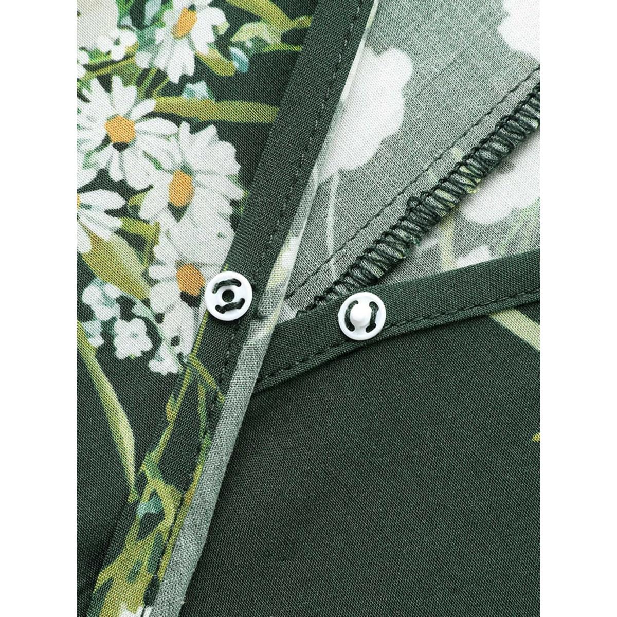 Plus Size Floral Overlap Collar Split Hem Dress Emerald Women Elegant Belted Overlap Collar Half Sleeve Curvy BloomChic 30/6X Product Image