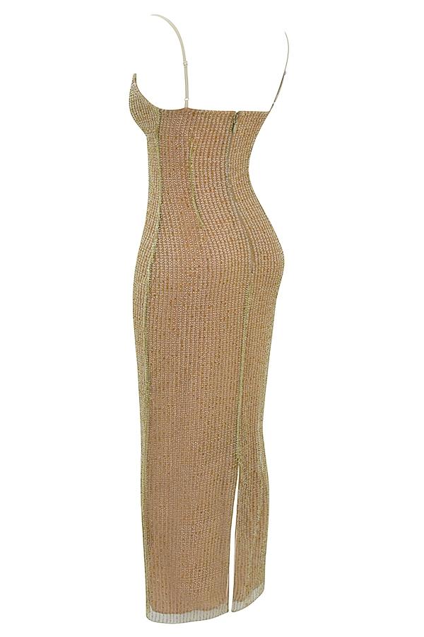 Alondra  cafe au lait beaded maxi dress - limited edition Product Image