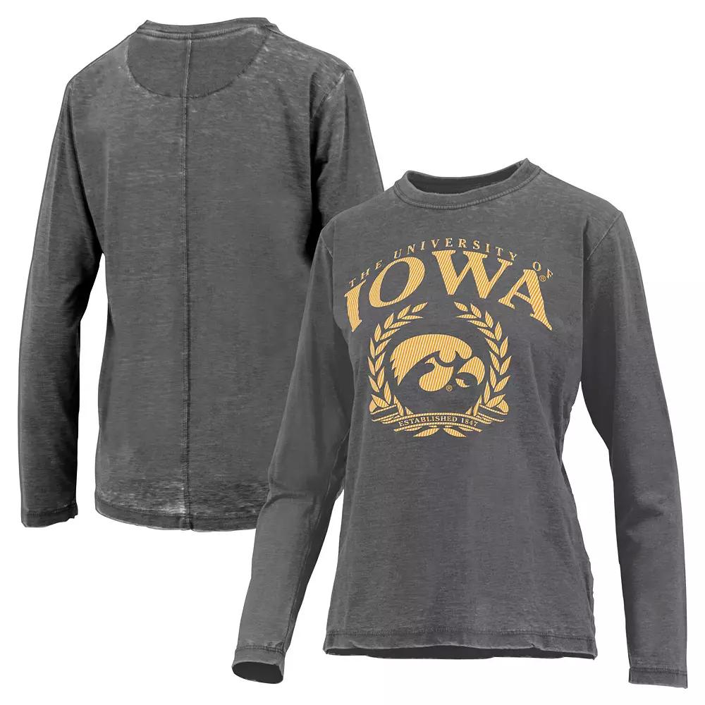 Women's Pressbox Black Iowa Hawkeyes Chandler Olive Leaf Arch Long Sleeve T-Shirt,  Product Image