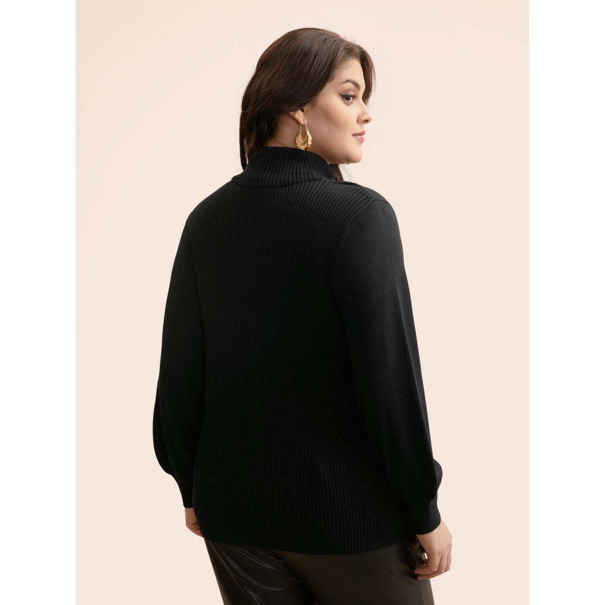 Plus Size Supersoft Essentials Turtleneck Cut Out Pullover Black Women Elegant Long Sleeve Turtleneck Everyday Pullovers BloomChic 18-20/2X Product Image