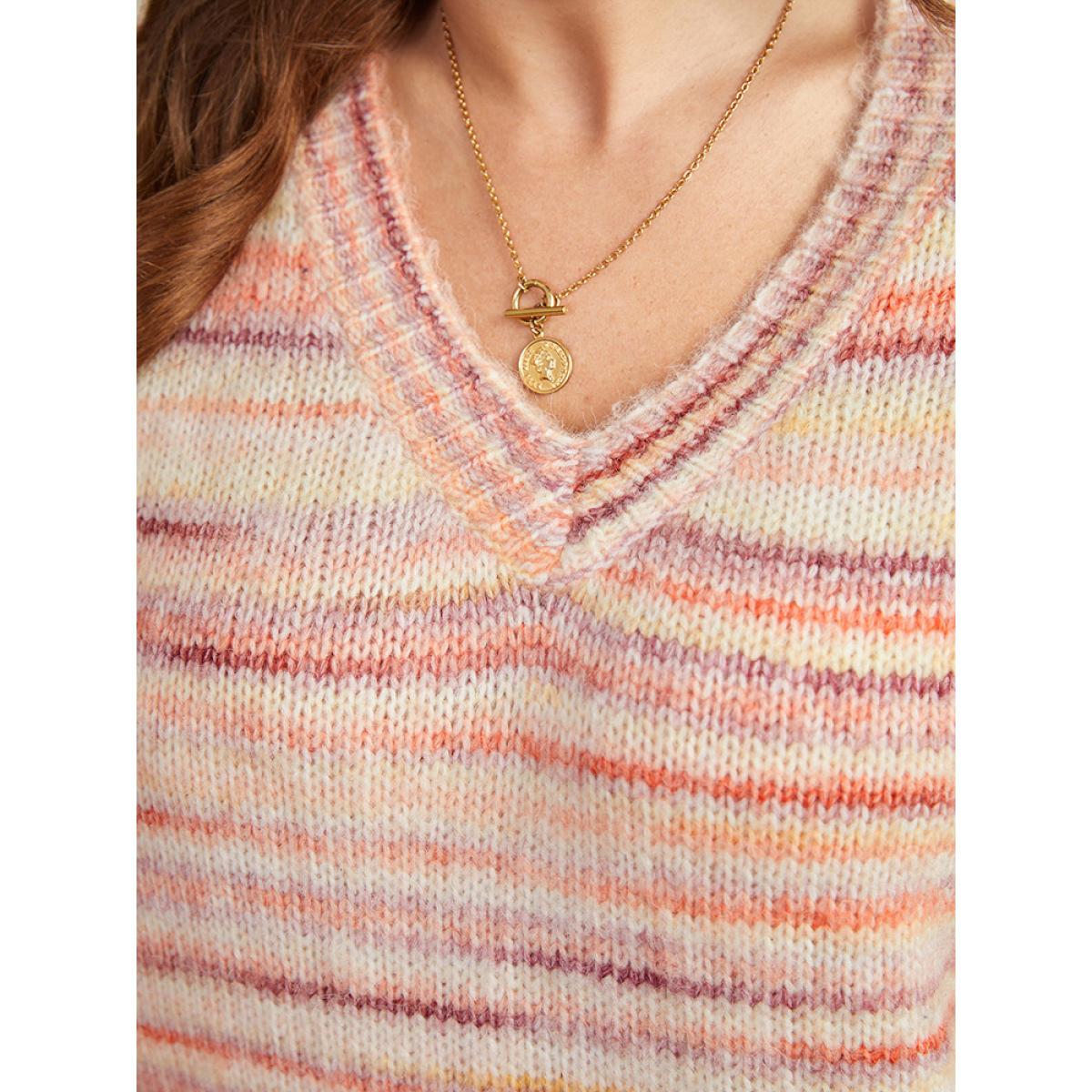 Plus Size Ombre Heather Drop Shoulder Pullover Multicolor Women Casual Loose Long Sleeve V-neck Everyday Pullovers BloomChic 14-16/1X Product Image