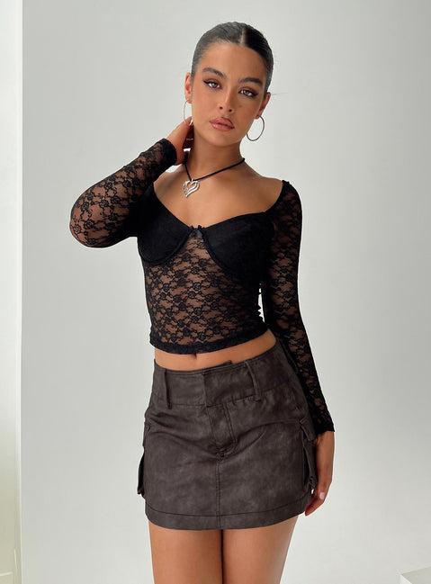 Domenic Faux Leather Mini Skirt Washed Black Product Image