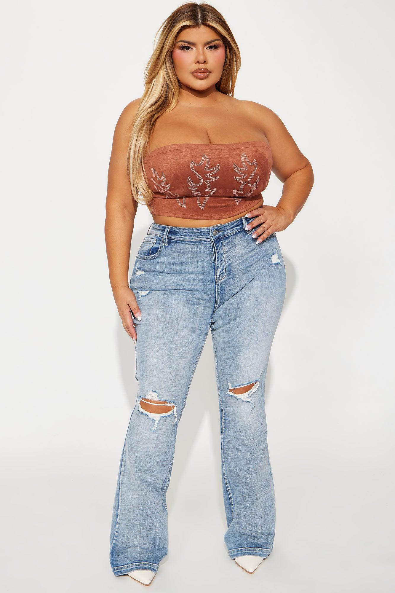 Key Figure Ripped Stretch Flare Jeans - Medium Wash Product Image