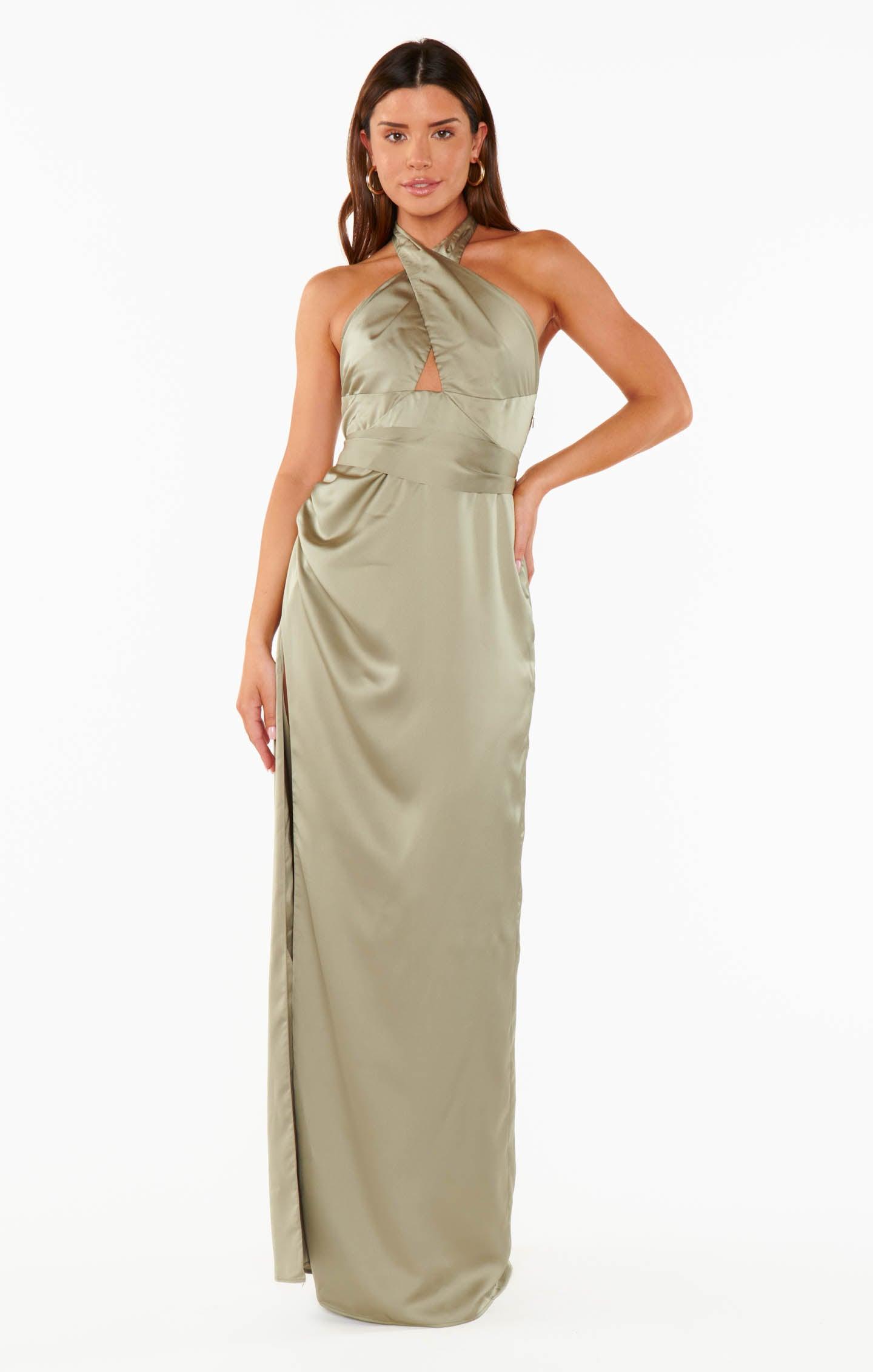 Adele Halter Maxi Dress ~ Moss Green Luxe Satin Product Image