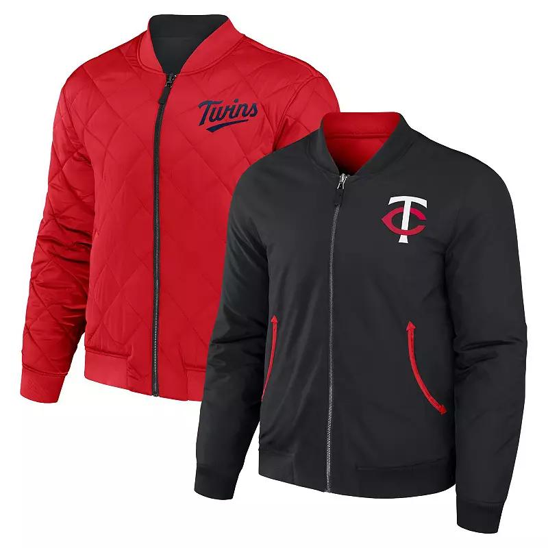 Men's Darius Rucker Collection by Fanatics Black/Red Minnesota Twins Reversible Full-Zip Bomber Jacket, Size: Medium Product Image
