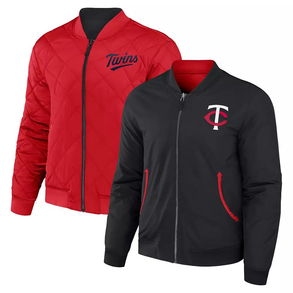 Men's Darius Rucker Collection by Fanatics Black/Red Minnesota Twins Reversible Full-Zip Bomber Jacket, Size: Medium Product Image