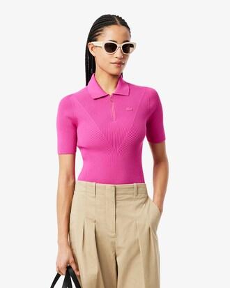 3D Ribbed Knit Polo Shirt Product Image