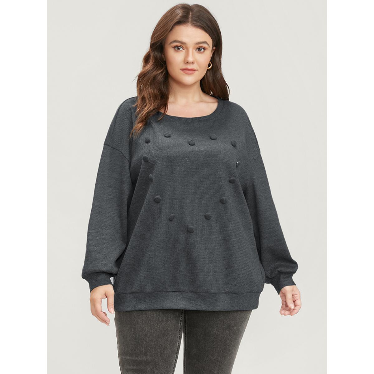 Plus Size Solid Button Detail Round Neck Waffle Knit Sweatshirt Women DimGray Elegant Button Round Neck Dailywear Sweatshirts BloomChic 28/5X Product Image