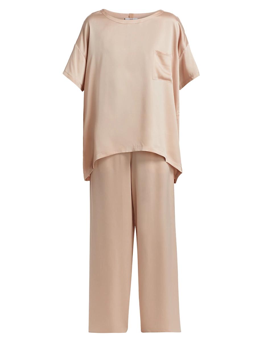 Womens Washable Silk T-Shirt & Pants Pajamas Product Image