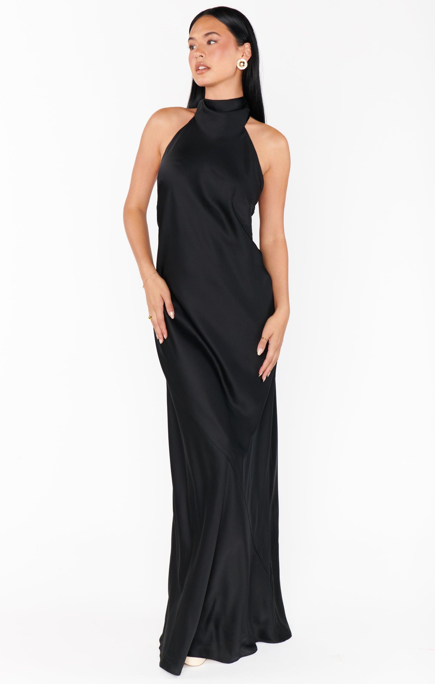 Lisa Maxi Dress ~ Black Luxe Satin Product Image