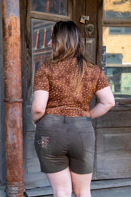 15415   Angela Olive Denim Shorts Product Image