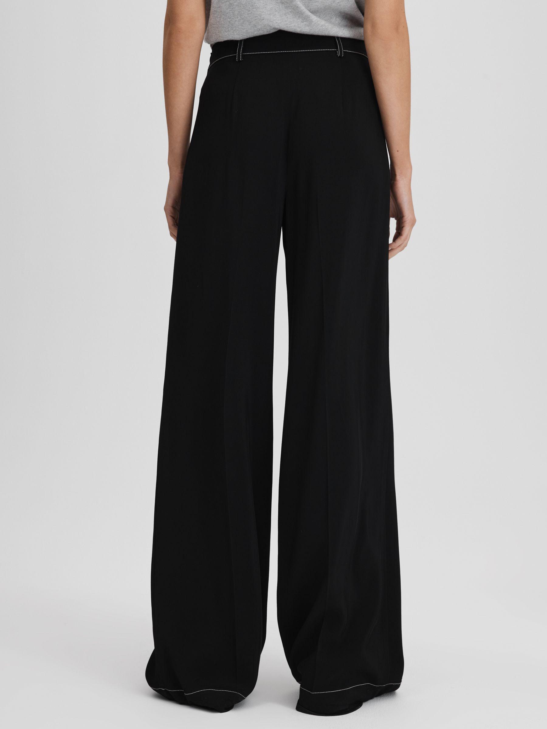 Contrast Stitch Wide Leg Trousers in Black Product Image
