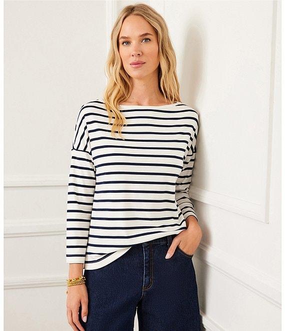 Karen Kane Stripe 3/4 Sleeve Boatneck Top Product Image