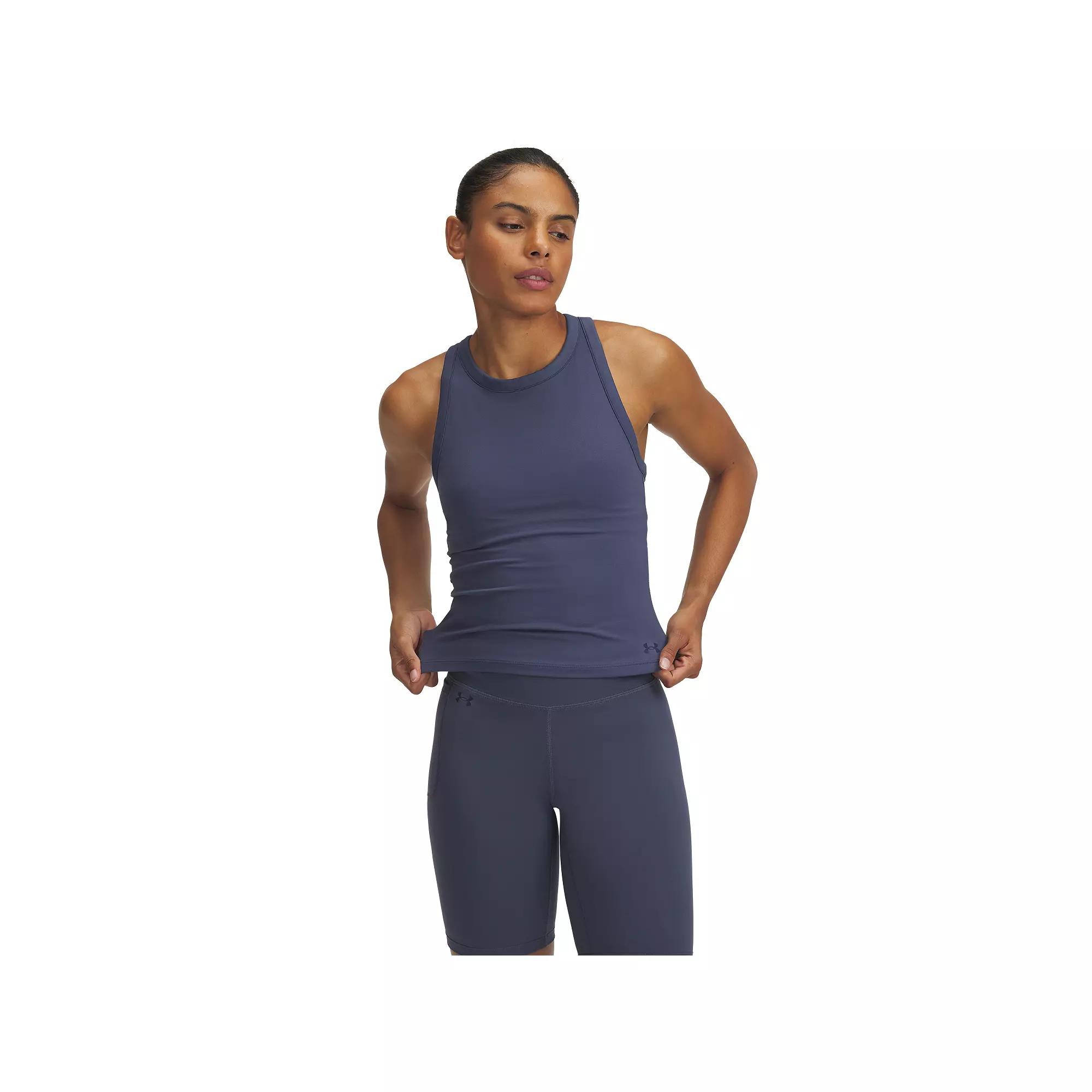 Women's Under Armour Motion High Neck Built-In Bra Tank Top, Size: Medium, Downpour Gray Product Image