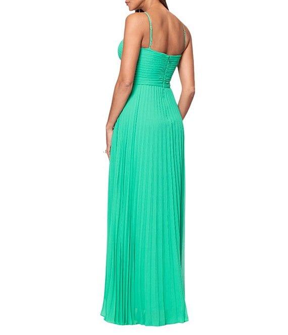 Xscape Pleated Chiffon Split V-Neck Sleeveless A-Line Gown Product Image