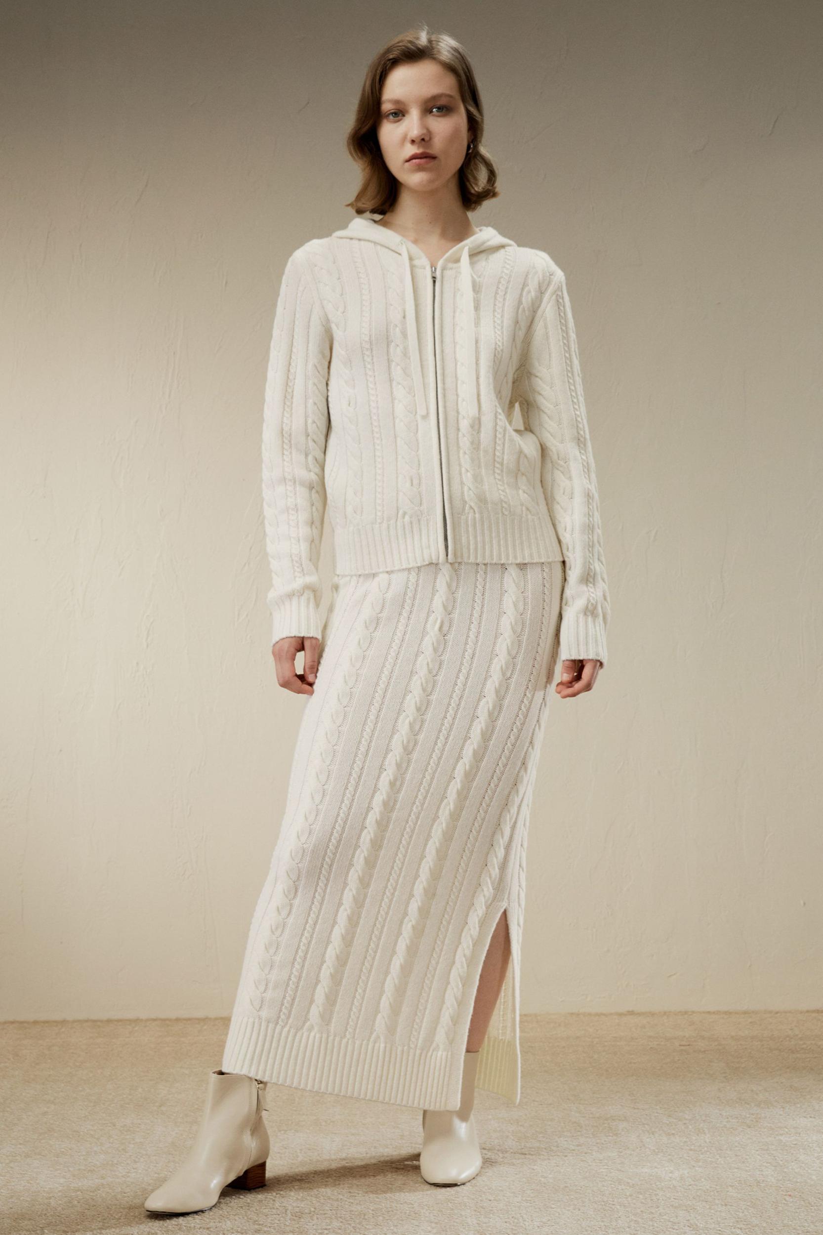 Bela Cable-Knit Wool-Cashmere Blend Hoodie Product Image