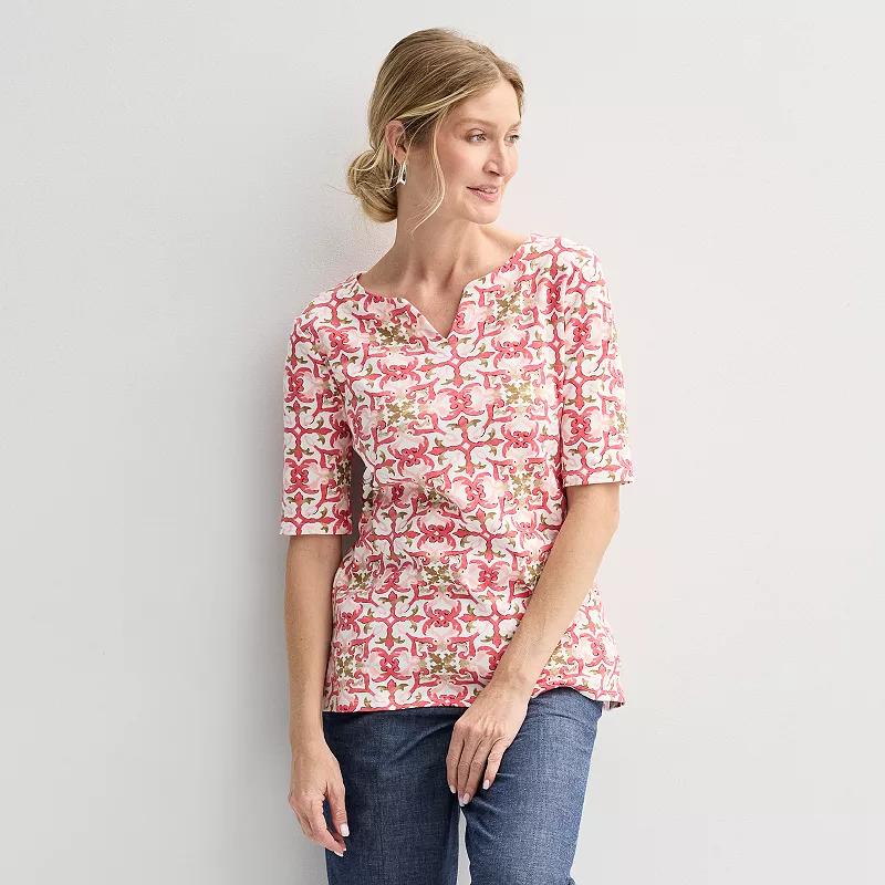 Petite Croft & Barrow® Elbow Sleeve Splitneck Top, Women's,  Product Image