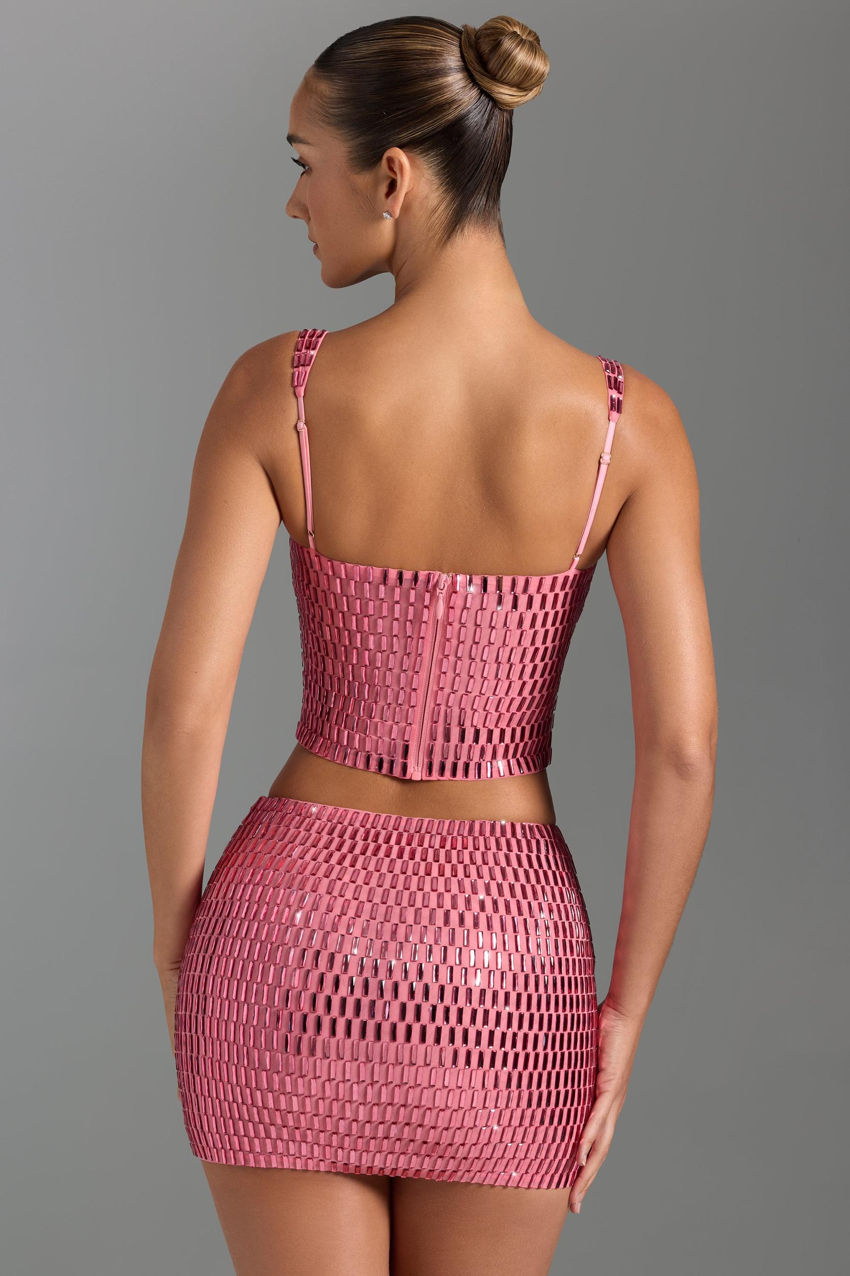 Embellished Low-Rise Micro Mini Skirt in Watermelon Product Image