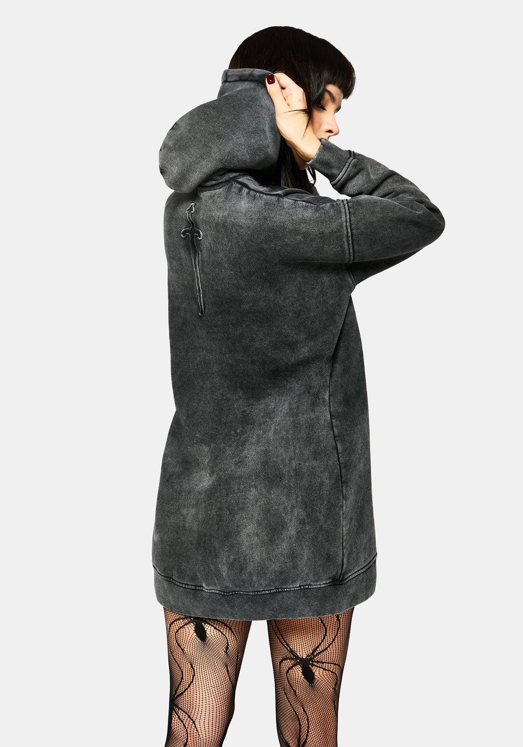 Aelin Sword Applique Hooded Sweater Dress - Black Product Image