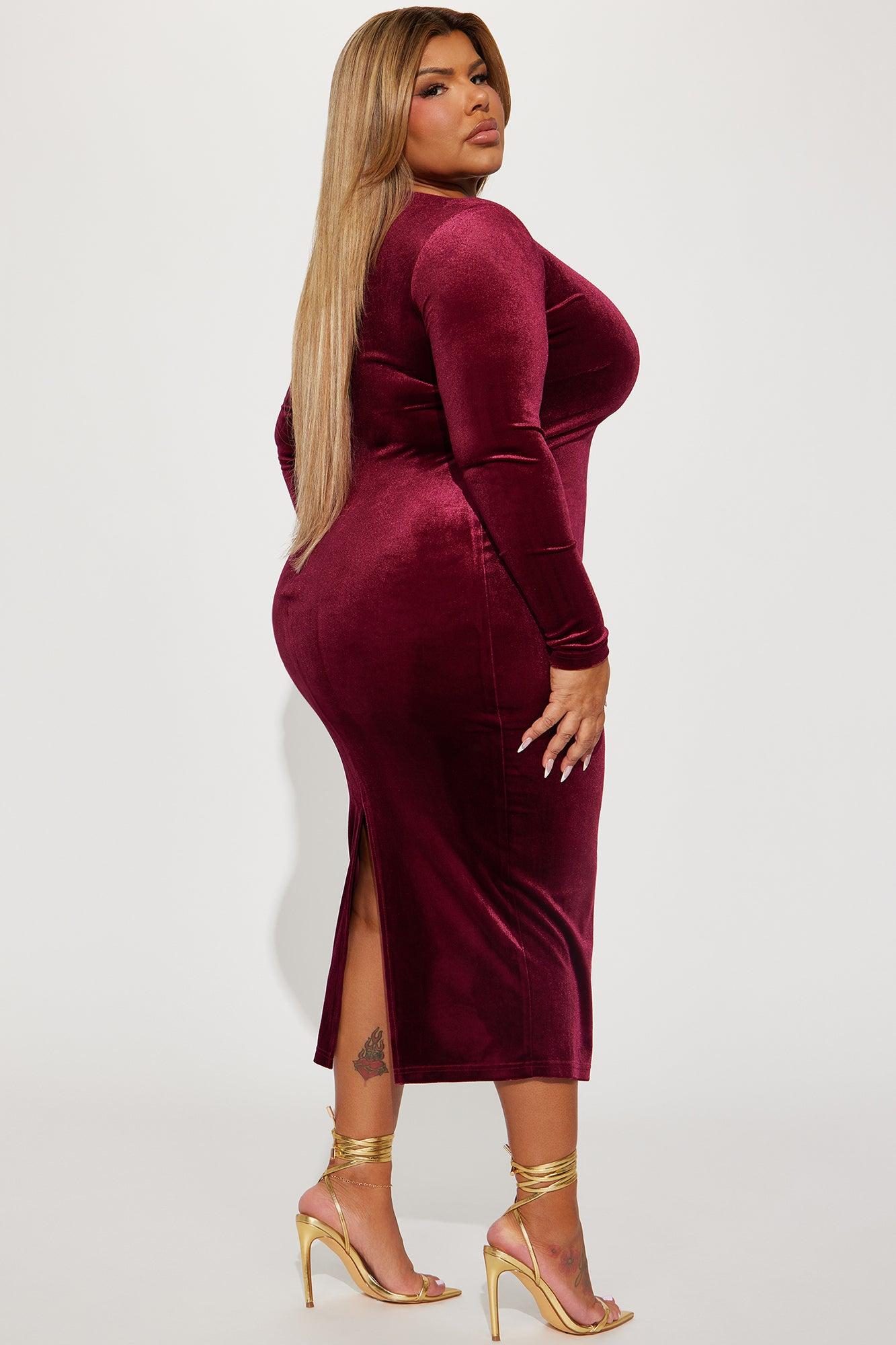 Marie Velvet Midi Dress - Burgundy Product Image