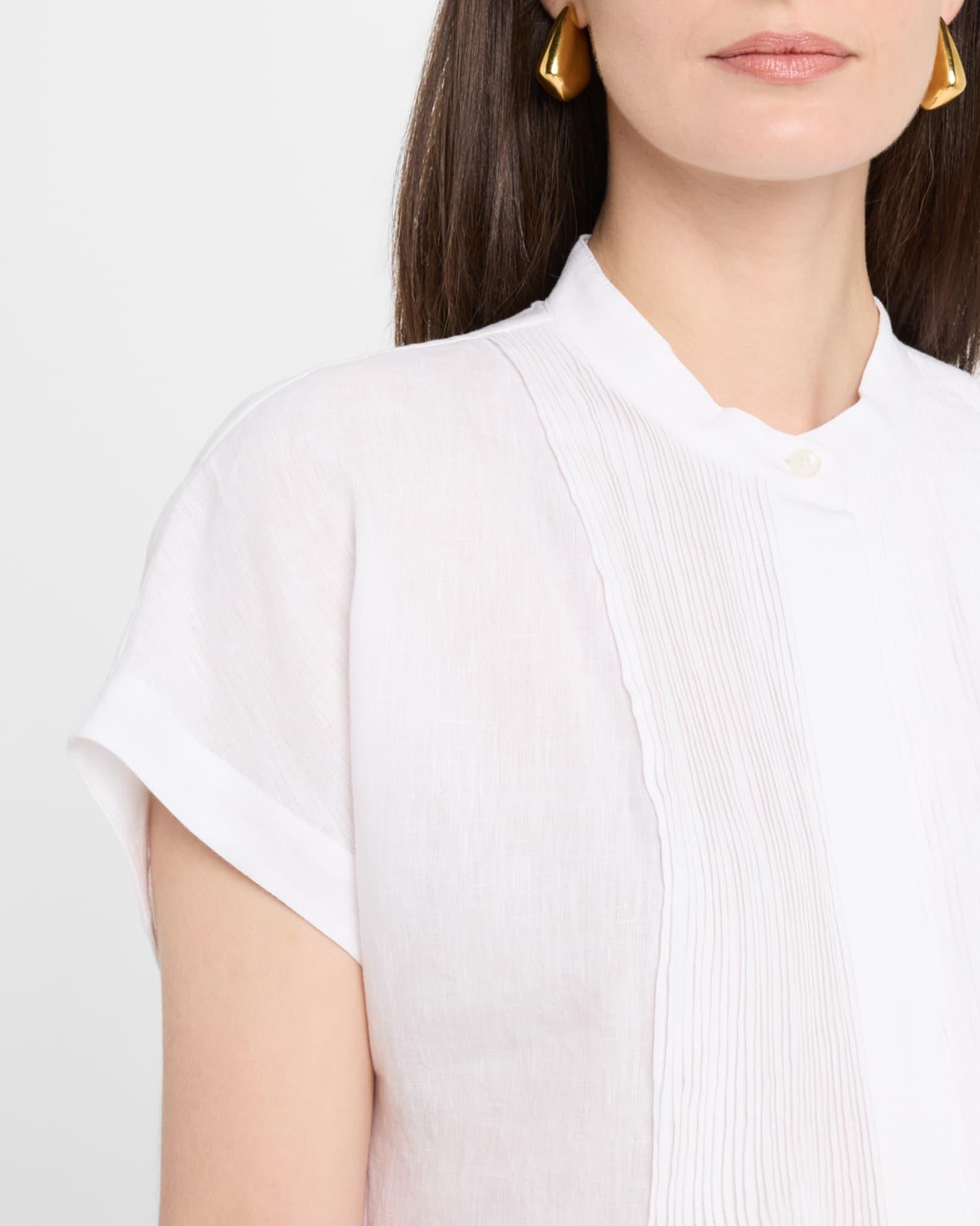Ruched Pintuck Linen Blouse Product Image