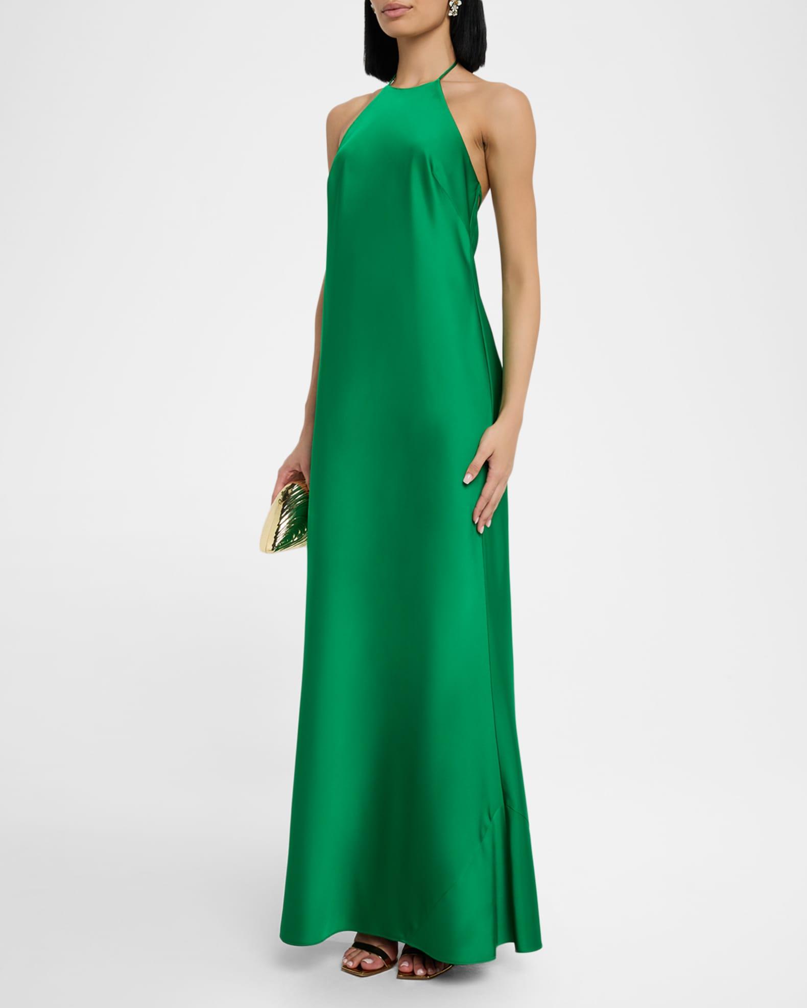 Low-Back Satin Halter Gown Product Image