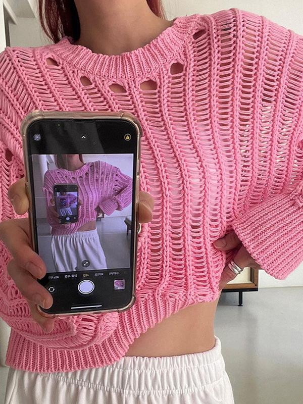 Cutout Pull Over Crop Long Sleeve Knit Product Image