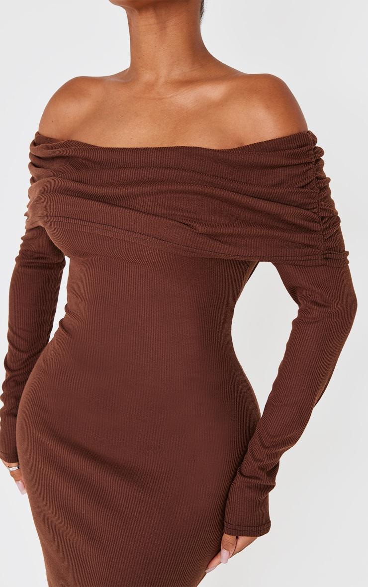 Shape Chocolate Rib Bardot Long Sleeve Maxi Dress Product Image