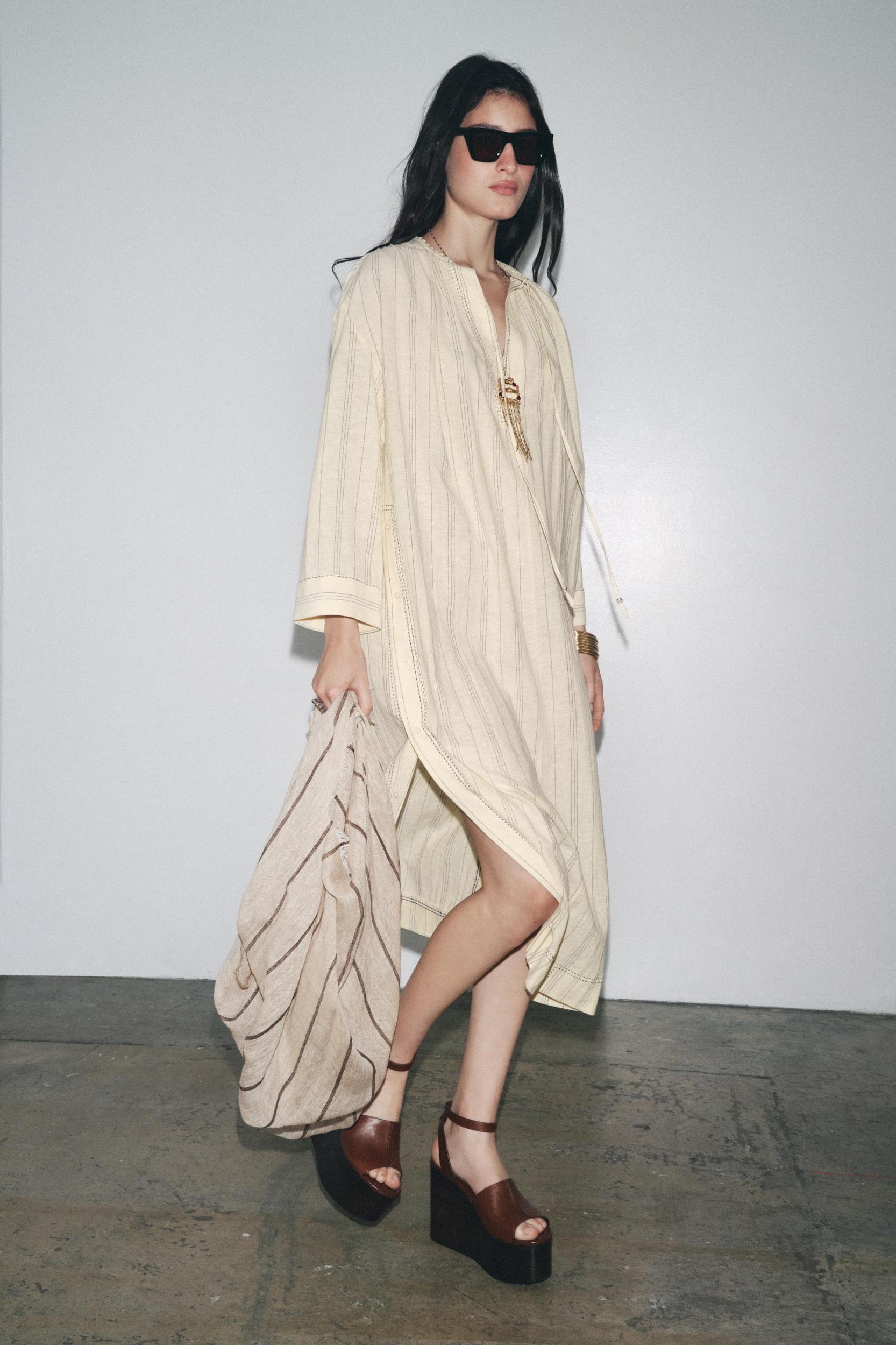STRIPED LINEN TUNIC DRESS ZW COLLECTION Product Image