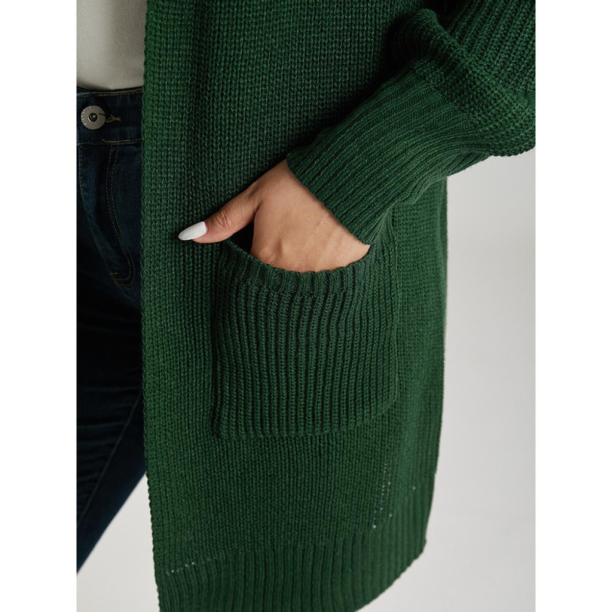 Plus Size Snowflake Embroidered Patched Pocket Cardigan DarkGreen Women Casual Loose Long Sleeve Festival-Christmas Cardigans BloomChic 22-24/3X Product Image