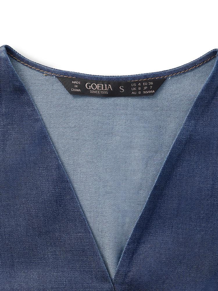 Gathered Waist Denim Women Midi Dress Product Image