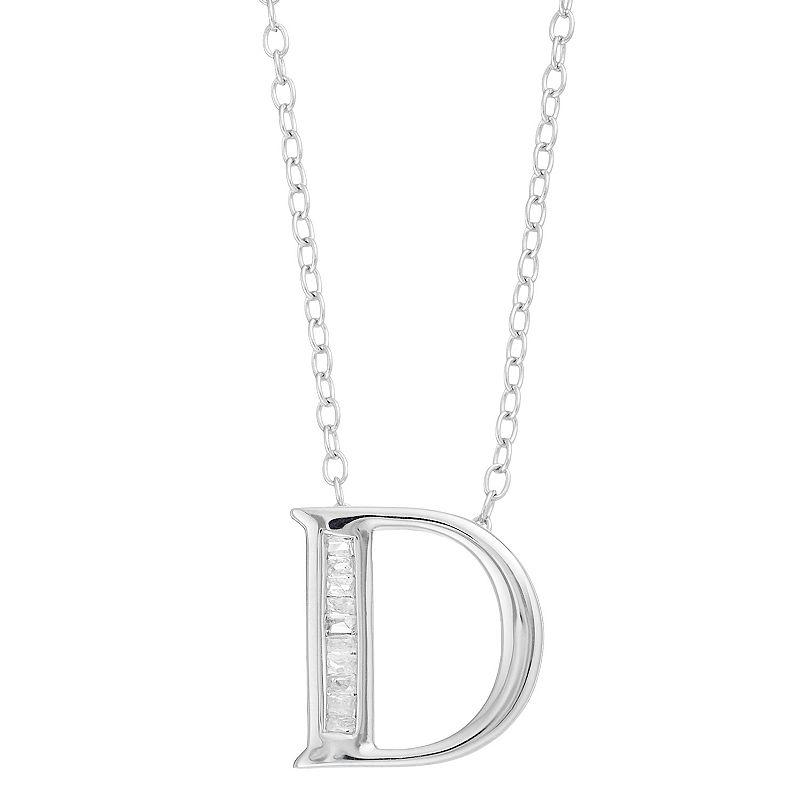 Sterling Silver Baguette Diamond Initial Pendant Necklace, Women's,  Product Image