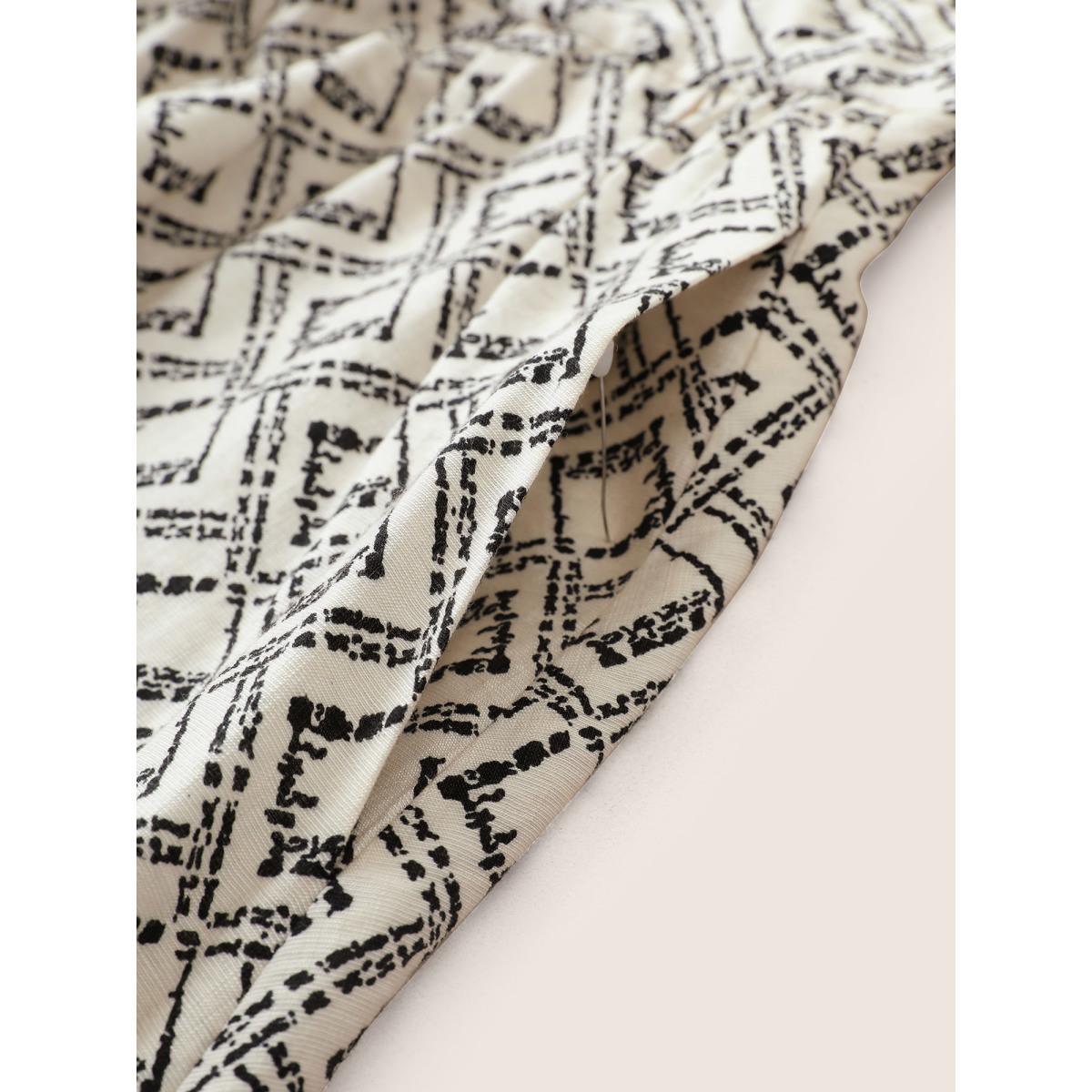 Plus Size Geometric Pocket Patchwork Flutter Hem Tank Dress Apricot Women At the Office Non V-neck Sleeveless Curvy Midi Dress BloomChic 30/6X Product Image